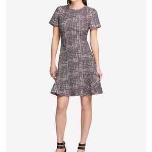 DKNY Textured Fit-and-Flare Short Sleeve Dress